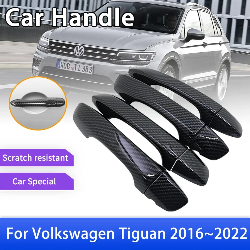 Orezanie krytu kľučky dverí z uhlíkových vlákien pre Volkswagen VW Tiguan MK2 AD BW 2016 ~ 2022 Nálepky na ochranné príslušenstvo automobilu 2020 2021