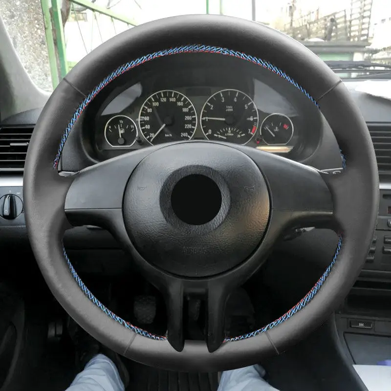 Orezanie krytu volantu s ručným opliehaním automobilov pre BMW 3 5 Series E46 E39 X5 E53 Z3 E36 Mikrovlákno Koža s ihlami a závitmi súpravy