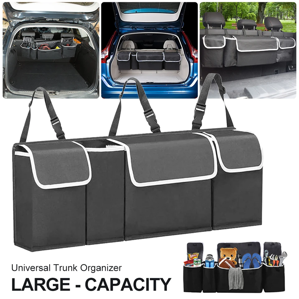 Organizátor automobilu Univerzálne organizátor Organizátor zadných sedadiel Waterproof Oxford Hanging Storage Bag super kapacita so 4 vreckom pre SUV auto