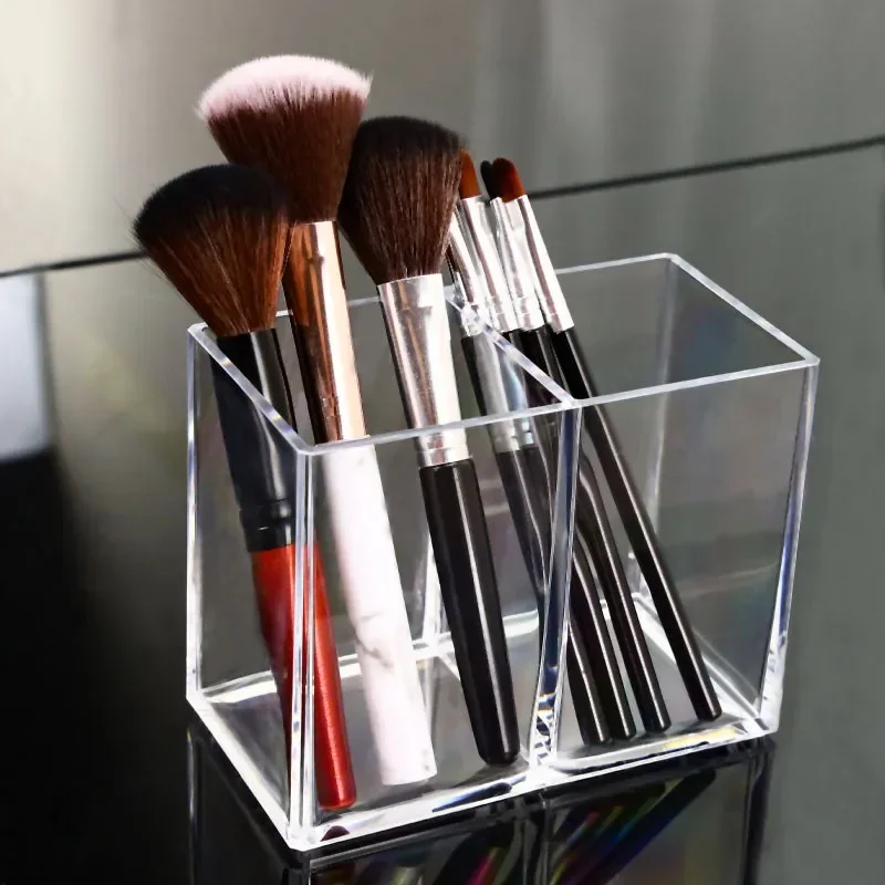 Organizátor Box 2 mriežky akrylové make -up kefy Storage Storage Clear Storage Box Student Desktop Organizátor štvorcový držiak pera