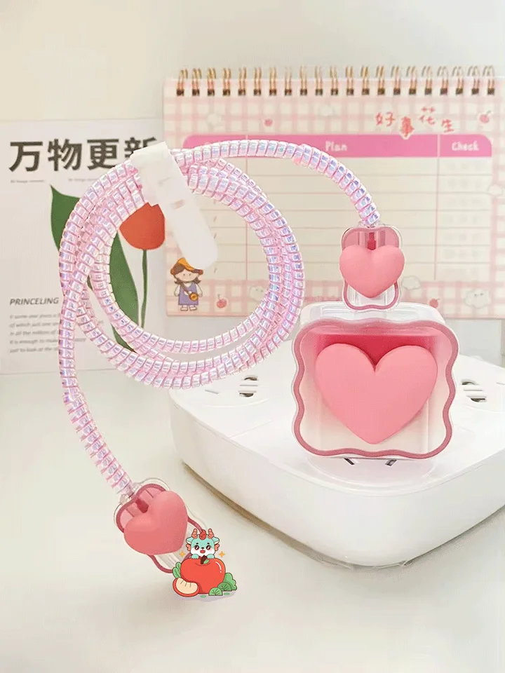 Organizátor káblov nabíjačky pre iPhone 14 13 Pro Max 18w 20W 3D karikatúra Love Srdce Dátové kábla Správa káblových káblov Corder Kit C