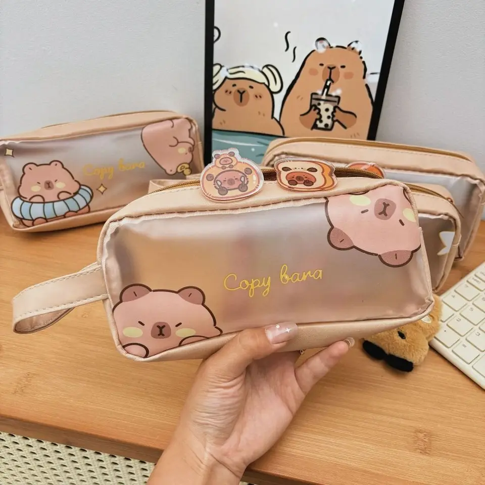 Organizátor stolových počítačov Kawaii Capybara ceruzka taška PVC estetická karikatúra pera taška roztomilý kreatívny kancelársky vrecko Študent