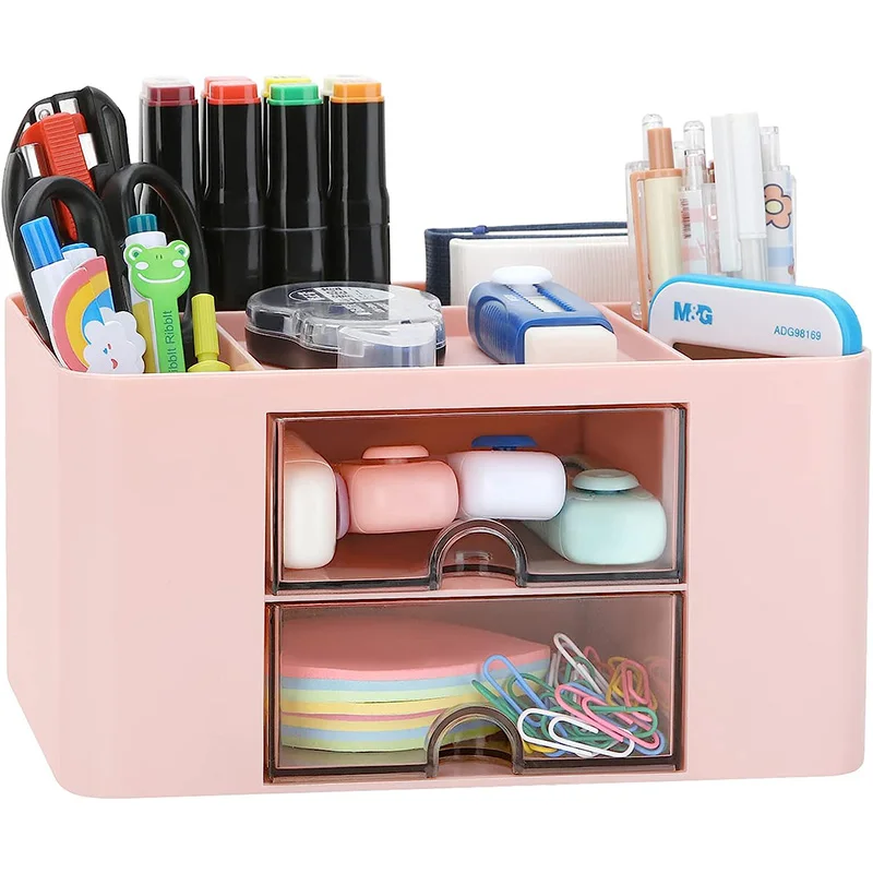 Organizátor stôl s 2 zásuvkami, plastovými stolnými perami Perruzka Držiteľ kariet Storage Box pre stolové kancelárske potreby Vanity Table Office