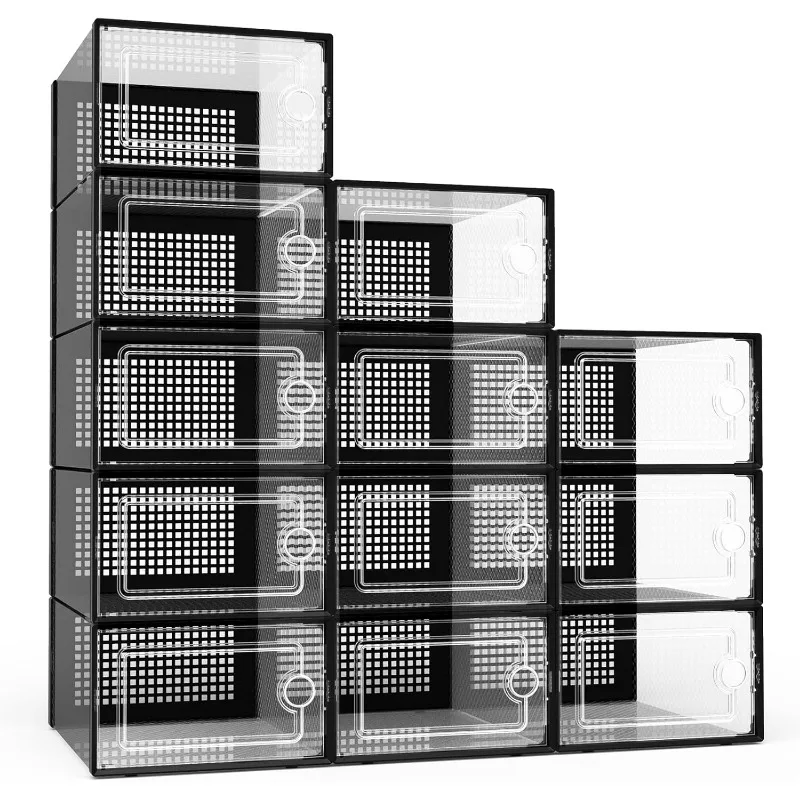 Organizátor úložného priestoru topánok, 12 balení X-Large stohovateľná krabica na topánky s veka