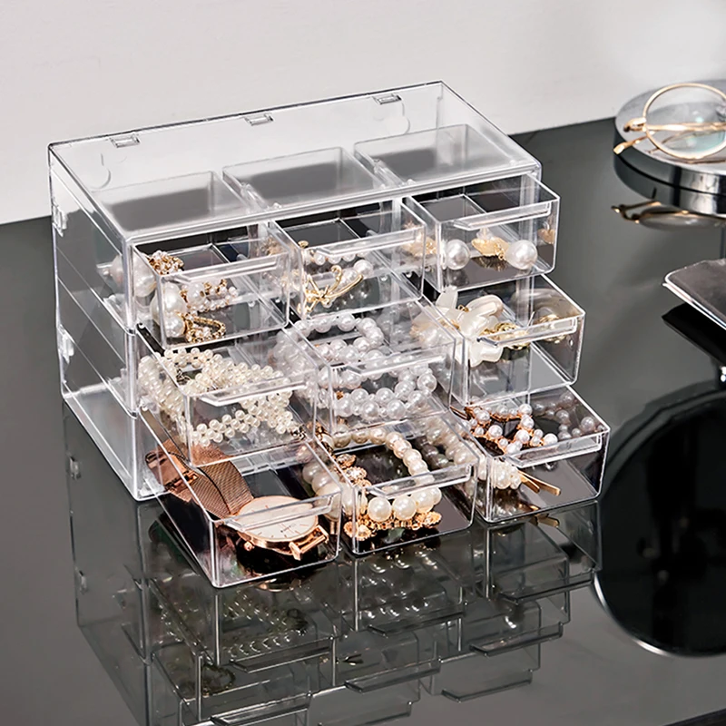 Organizátor šperkov organizátor Desktop Storage Box Typ Zásuvka Priehľadná polica Stacionárne vlasové dekorácie Krabica môže byť naskladaná Orga