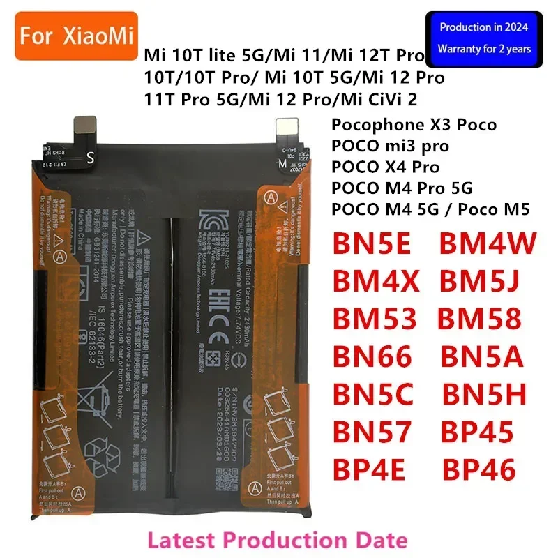 Orginal BN5E BM4W BM4X BM5J BM53 BM58 BN66 BN5A BN5C BN5H BN57 BP45 BP4E BP46 pre Xiaomi 11T PRO 5G/10T Lite/MI 12T PRO/10T PRO