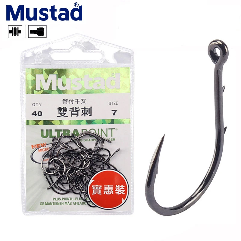 Orginálne háčiky Mustad s prsteňom 10757 vysokohorná oceľ Peche Anzol Double zadné ostnače Lure Wedkarstwo Fishhook 1# -9# Sea Pesca