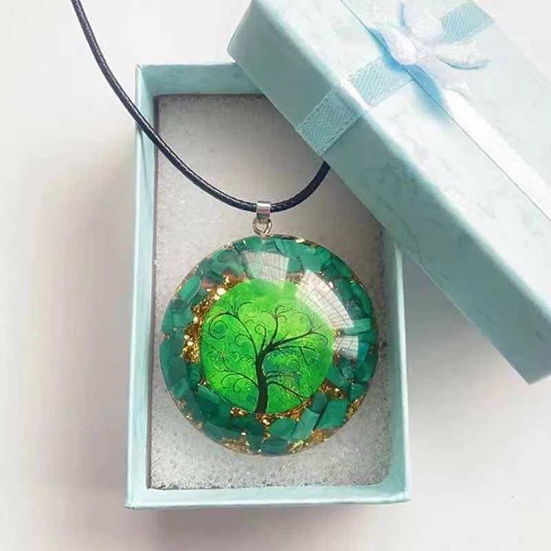 Orgonit Energy Pendant Green Malachit Tree of Life Orgone Čakra liečivý náhrdelník Darčekový balíček
