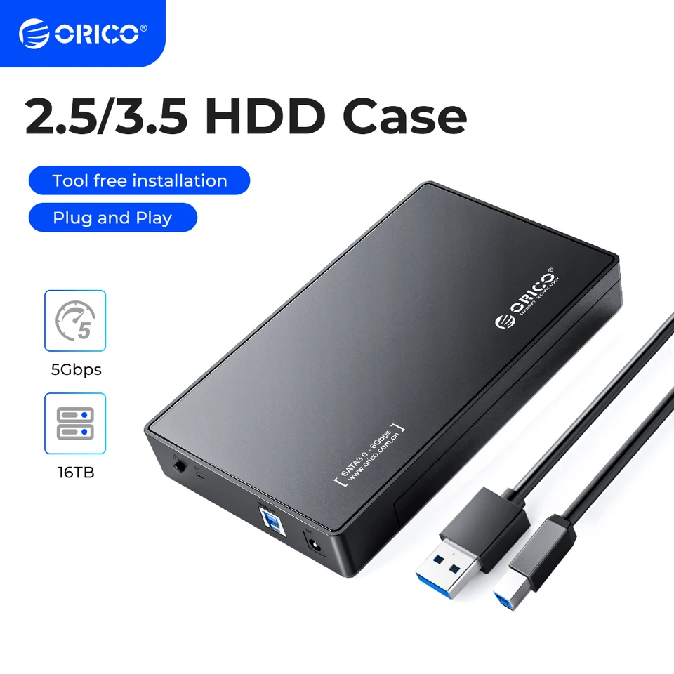 ORICO 3,5 palca Externý kryt pevného disku SATA na puzdro USB 3.0 HDD s napájacím adaptérom 12 V/2A bezplatne