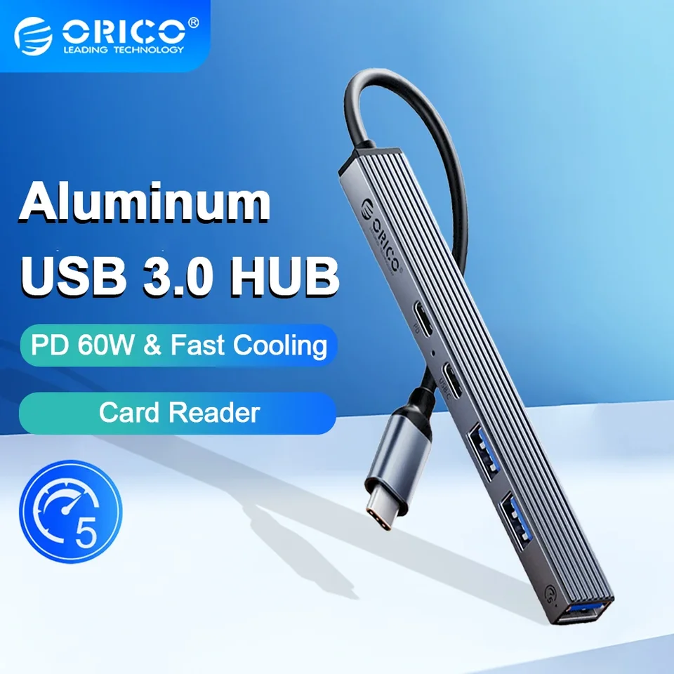Orico Hliník typu C USB 3.0 HUB 4 Port Multi Splitter PD60W TF SD čítačka OTG OTG pre Lenovo Huawe MacBook PC PC Computer Accessories