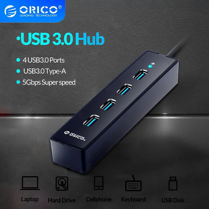 ORICO USB HUB ONE Drag štyri 4 porty USB3.0 Desktop USB3.0 Rozšírený adaptér prevodníka HUB Malé prenosné počítačové príslušenstvo