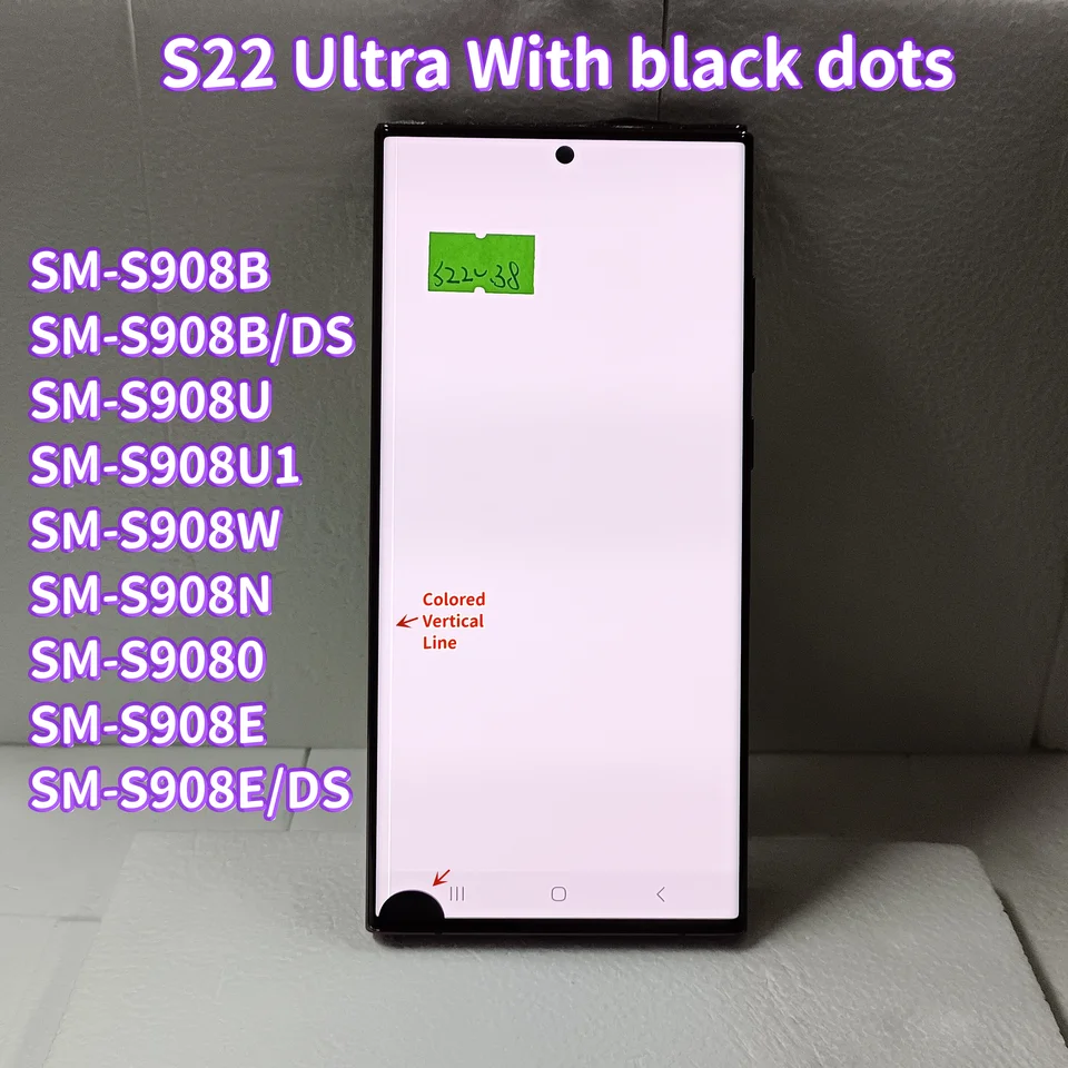 Origin for Samsung Galaxy S22 Ultra 5G LCD SM-S908B S908N S908U S9080 DISPLET DISPONT DIGITIZER s výmenou dotykových obrazoviek s defektmi s defektmi