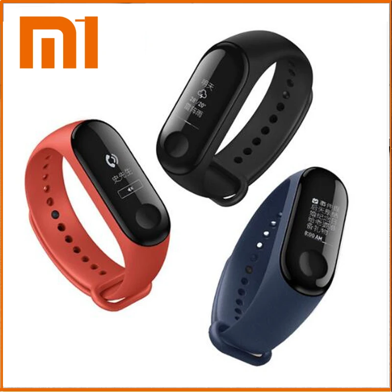 Origina Xiaomi Mi Band 3 Smart WristBand OLED Big Touch Screen 5ATM nepremokavá tlačová správa srdcová frekvencia Tracker náramok náramok