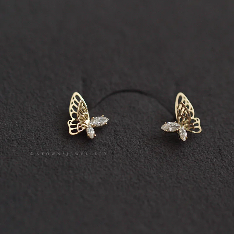 Original 925 Sterling Silver 14K Zlaté dutiny zirkónových zirkónových náušníc
