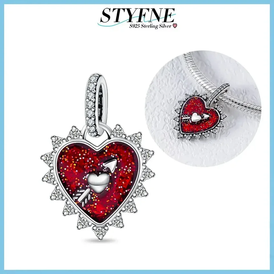 Original 925 Sterling Strieda Red Love Petry Fit náramok DIY doplnky Boutique Jewelry Valentine Deň darčekov