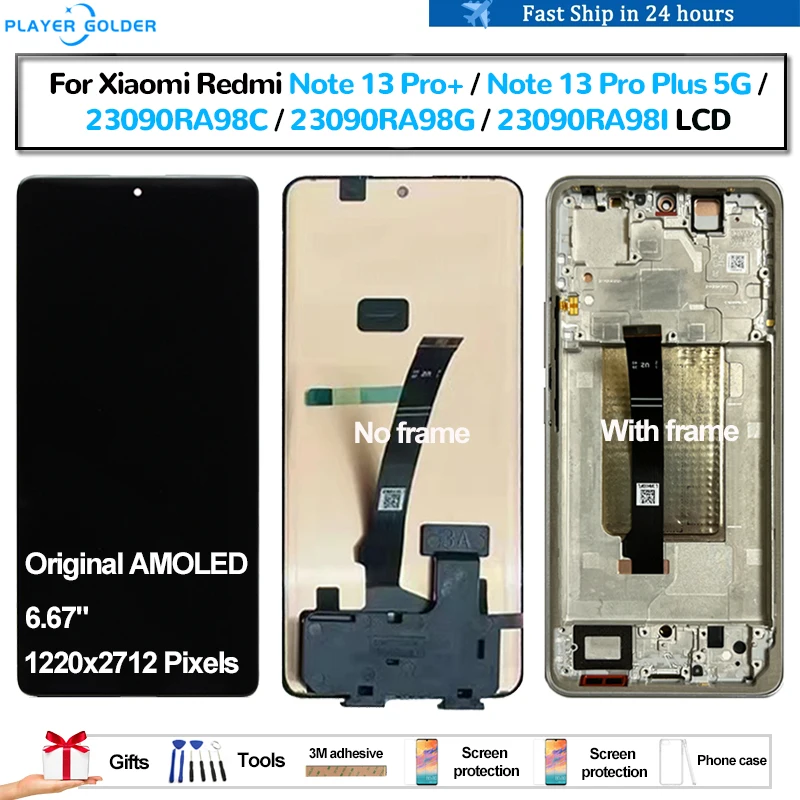 Original AMOLED pre Xiaomi Redmi Poznámka 13 Pro+ Poznámka 13 Pro Plus 5G Pantalla LCD Display Display Panel Digitalizátor obrazovky