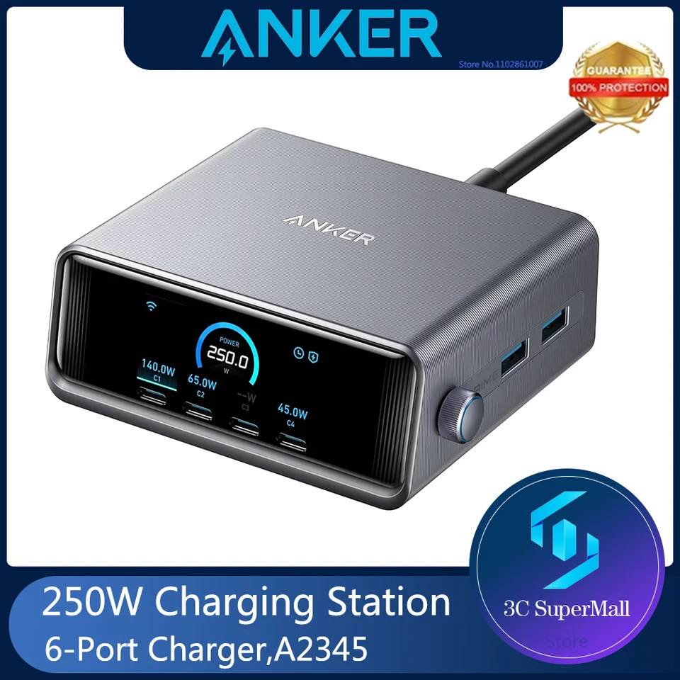 Original Anker Prime Charger 250W Gan Prime 6-Ports USB C Nabíjacia stanica 140 W max 2.26 