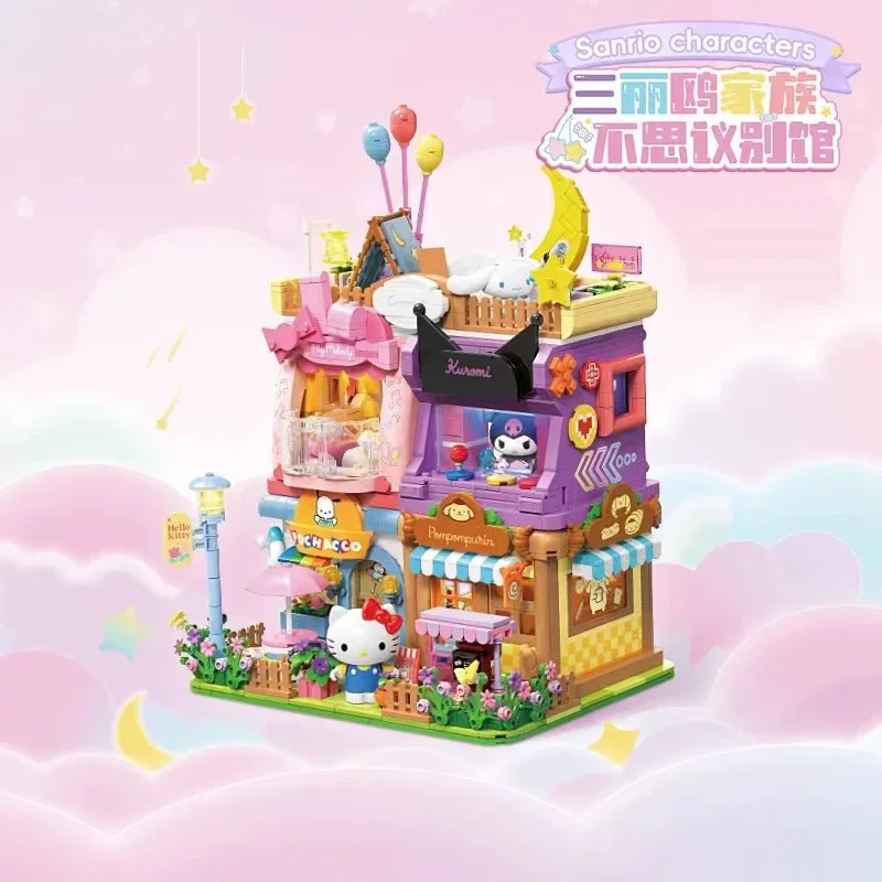 Original KeepPey Hellokitty Building Block Block Sanrio Street View Cartoon Series Model Model dekorácie Detská hračka Girl Gift