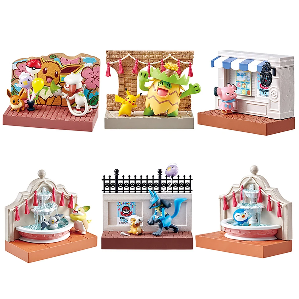 Original Pokemon Town Series Series Box Egg Figure Festival Street roh Ludicolo Pikachu Piplup Cubone Lucario Model Figuríny Hračky
