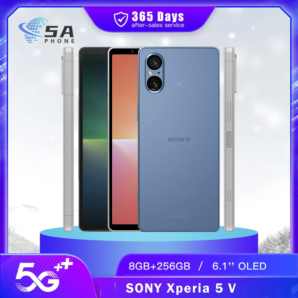 Original Sony Xperia 5 V 5V XQ-de72 5G Mobilný telefón Dual SIM 8 GB+256 GB NFC 6.1 '' OLED 120Hz SCREE SCREH OCTA-CORE Android Smartphone Android