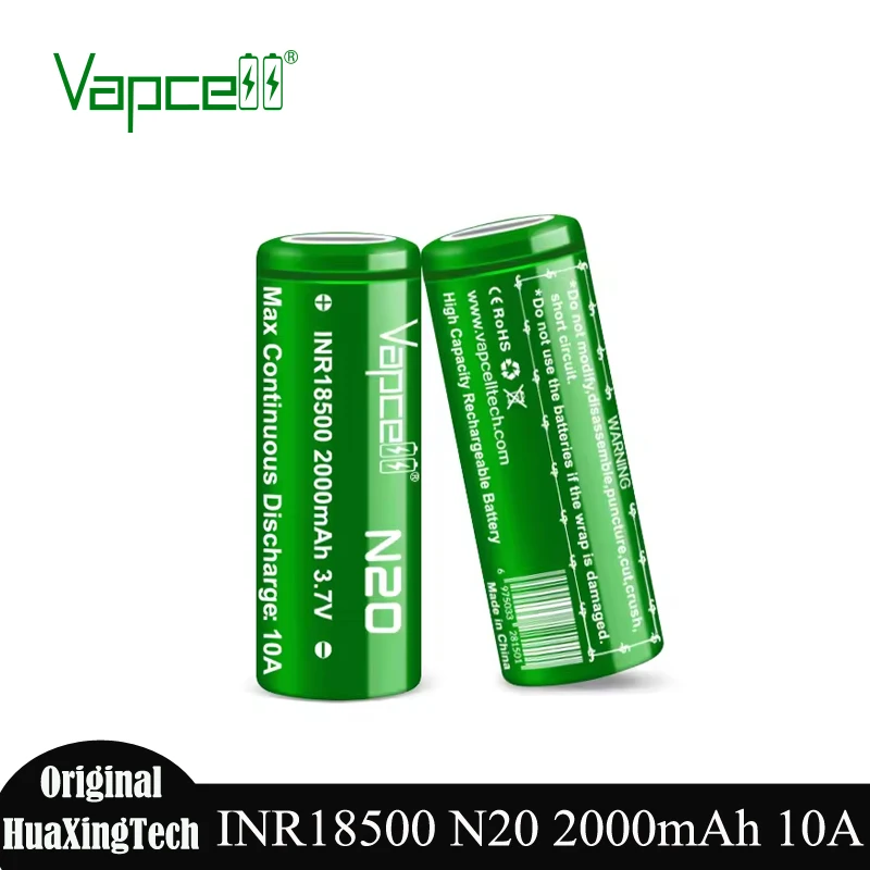 Original Vapcell N20 18500 2000MAH lítium batérie Maximálny výtok prúd 10A 3,7 V INR18500 Nabíjateľné batérie pre hračky pre hračky