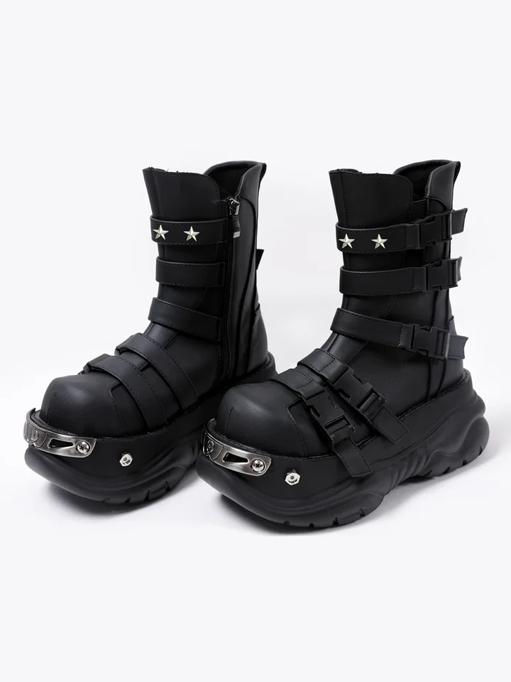 Originálna dizajnová platforma Žena jesenná a zimná kovová punk horúca dievčina výťah členok Round Hlava Trendy Cool Motory Cool topánky