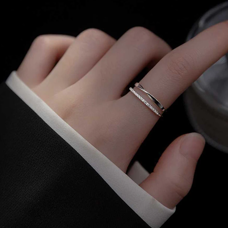 Originálne 925 Sterling Silver Double Lines Rings pre ženy svadobné zásnub