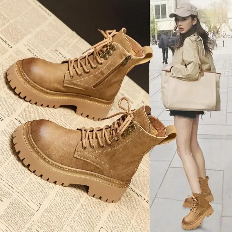 Originálne kožené dámske topánky Motudné topánky pre ženy Šiť krátke topánky retro ženy botas femininas de couro legitmos