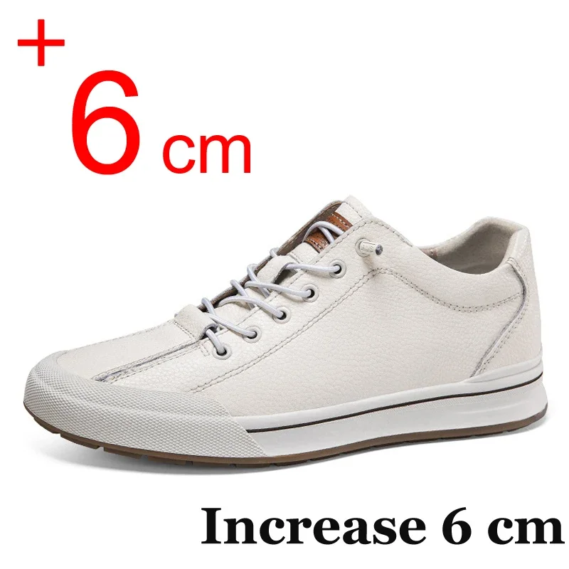 Originálne kožené muži Skataboard topánky výťah 6 cm výška Zvýšenie športových mokasírov duté priedušné tenisky Zvyšujúce topánky