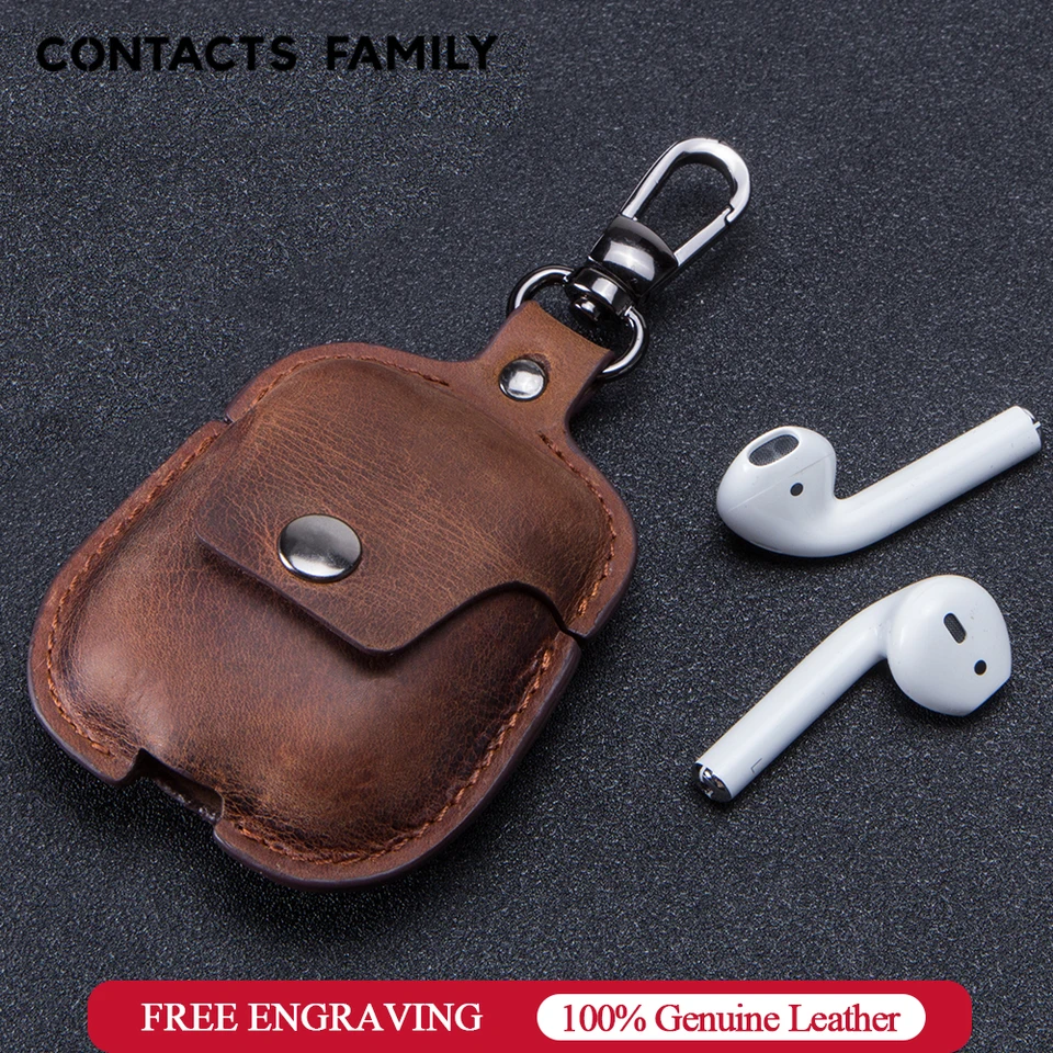 Originálne kožené puzdro pre Funda AirPods 2 /1 puzdro Bluetooth Wireless Ochranné nabíjacie skrinky na nabíjacie skrinka s kľúcou reťazou