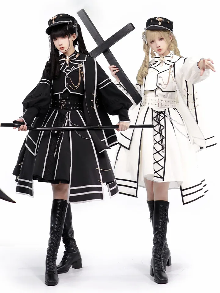Originálne lolita šaty Verdikt armáda lo Knight štýl Dark Gothic Cosplay Cool šaty plné súpravy