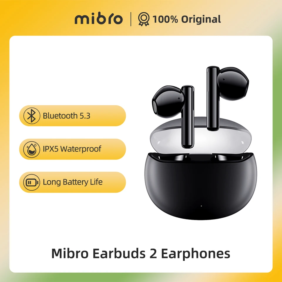 Originálne Mibro Earbuds2 Bluetooth 5.3 TWS Waterproof EnC HD HOLA HIFI HIFI dotykové riadenie hluku Zníženie bezdrôtových slúchadiel