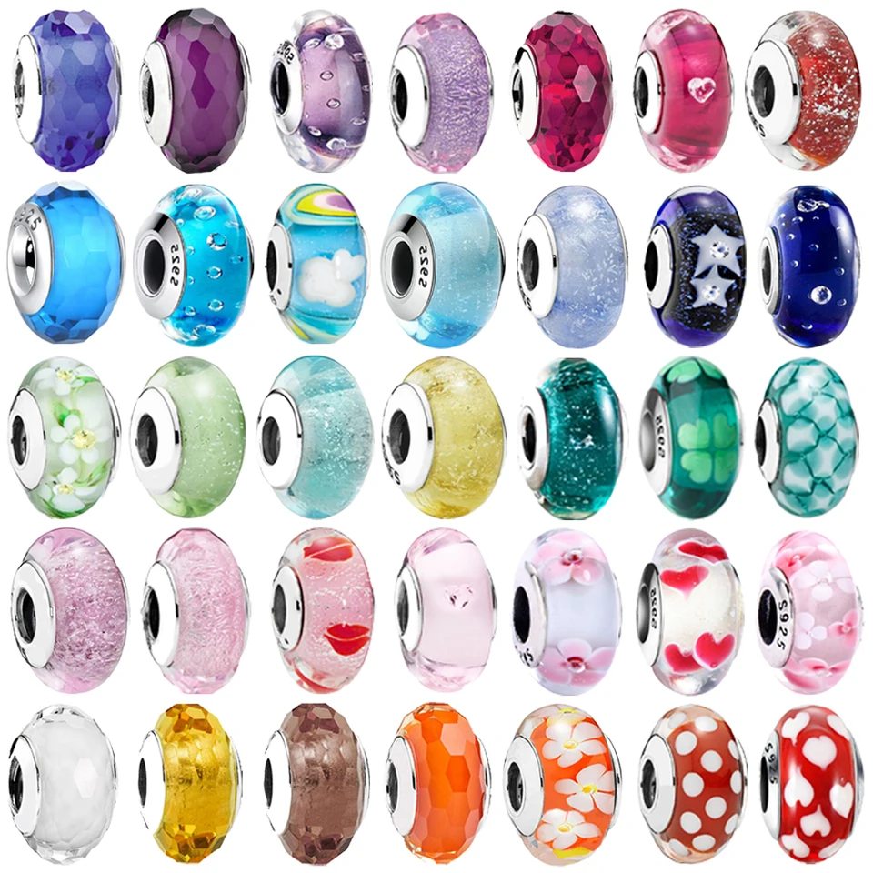 Originálne Murano Glass 925 Sterling strieborný motýľový kvetinový list kozmický dúhový kúzlo korálky pre náramok DIY darček dámske šperky