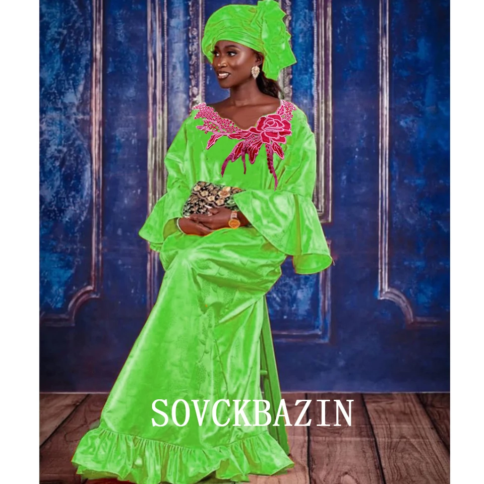 Originálne povodie Riche dlhé šaty pre nigérijské ženy africké svadobné hostiny Dashiki Soft Bazin Riche Rube Top kvalitné oblečenie