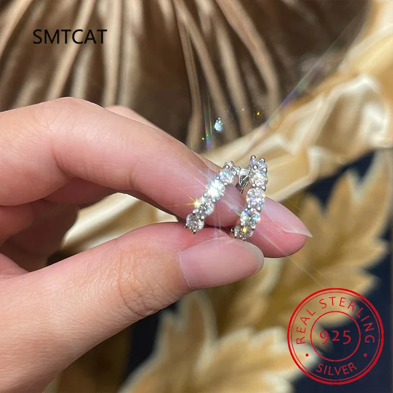 Originálne strieborné 925 obruče Huggie náušnice 3,5 mm d farba skutočné náušnice Moissanite pre ženy