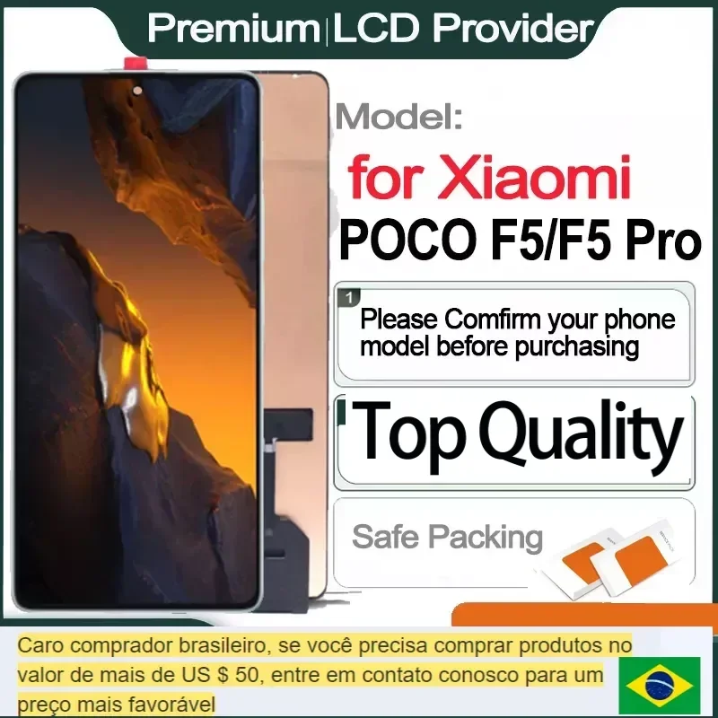 Originálne všetky funkcie 6.67 '' AMOLED LCD náhrada za dotykovú obrazovku Xiaomi POCO F5 23049PCD8G, displej F5 Pro 23013PC75G