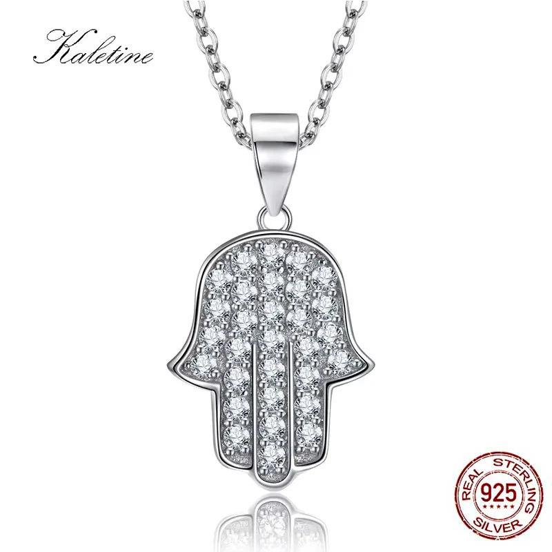 Originálny 925 Sterling Silver Nový príchod Vysoký stupeň blingu Cz Veľa šťastia Chráňte fatimu ruku z Hamsa prívesok náhrdelník kltp009