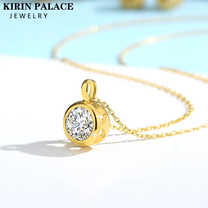 Originálny AU750 Real 18k Gold 1Ct Moissanite Round Brilantný náhrdelník jemné šperky pre ženu svadobný darček darček