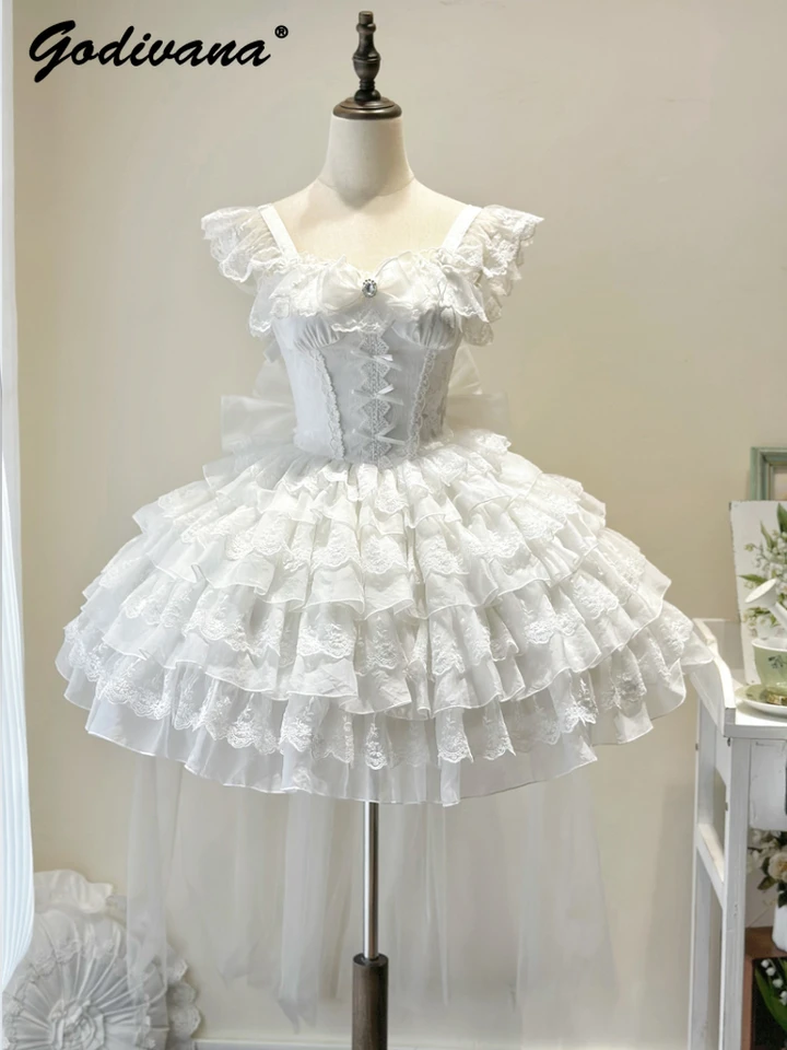 Originálny baletný štýl lolita princezná šaty Nové sladké dievčatá Dámske viacvrstvové čierne a biele večierky svadobné šaty JSK Suspender Dress