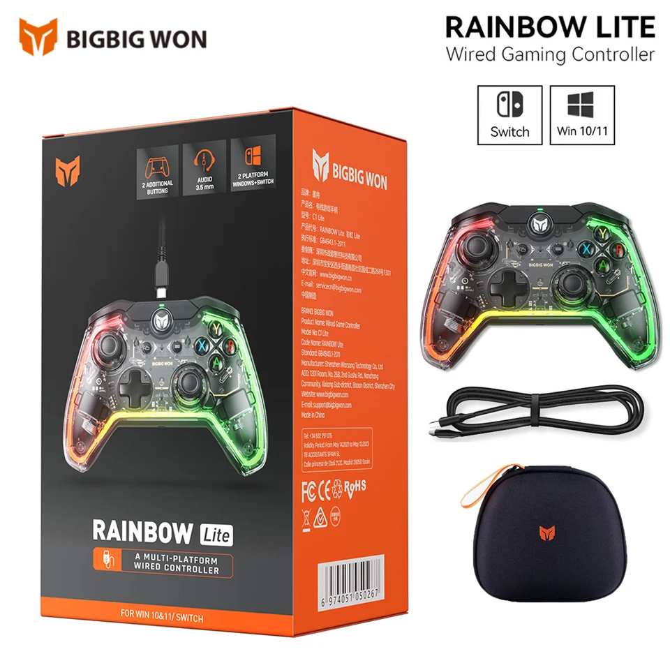 Originálny Bigbig Won Won Rainbow Lite S Gaming Controller Wired Gamepad pre Switch/Win 10 11 Ps4 Hair Trigger cez R90 PC 3,5 mm zvuk