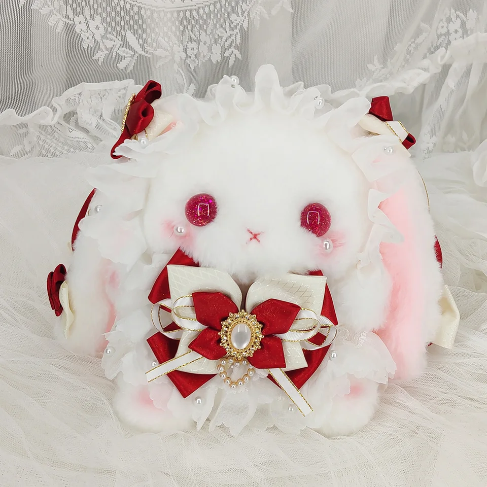 Originálny dizajn Bunny Plush Bag Ženy Lolita Rameno Bag Sladká perlová retiazka Crossbody Tašky Kawaii princezná Rabbit kabelka