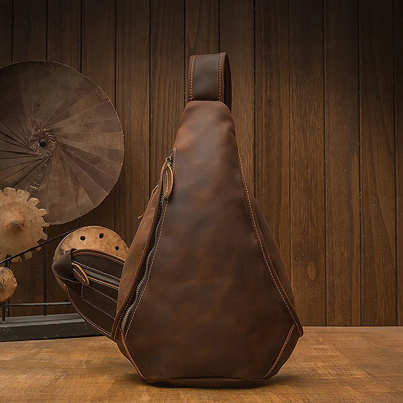 Originálny dizajnér kožená taška na rameno Crazy Horse Leather Pánska vrecká na hrudi