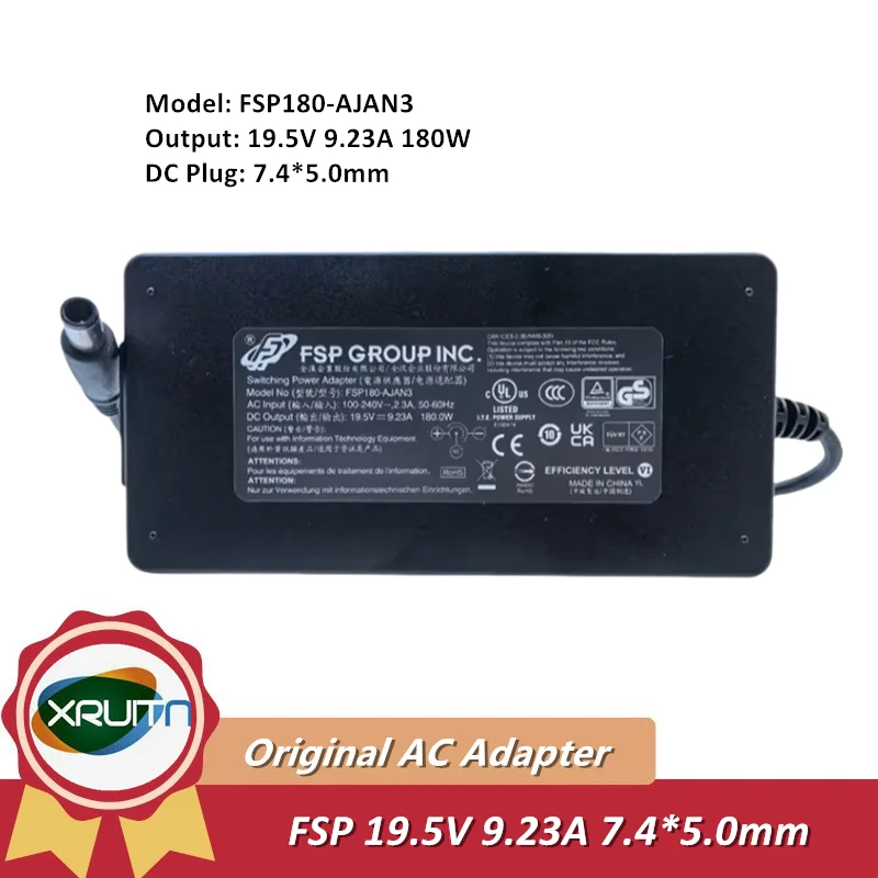 Originálny FSP FSP180-AJAN3 SWITHICHING Power Adapter19.5V 9.23a 180W 7,4x5.0mm nabíjačka FSP180 AJBN3 Originálny napájací zdroj energie