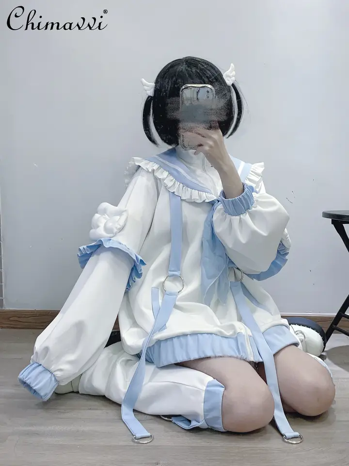 Originálny japonský štýl baňa hromadne vyrábaná vodná farebná voda Sportswear bundy módne subkultúrne krídla roztomilé voľné mikiny kabáty