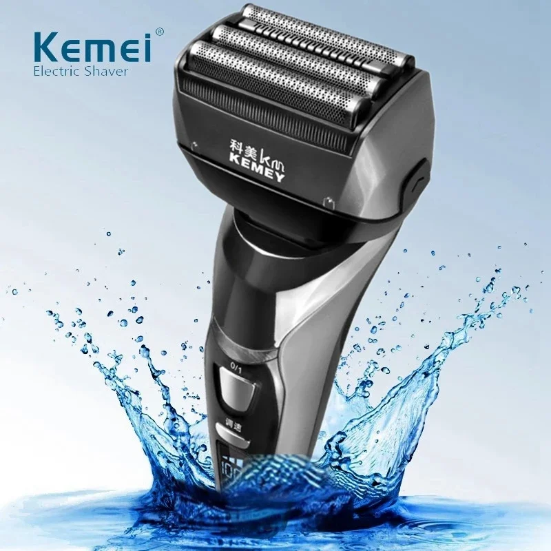 Originálny kemei 3-stupňový motorický stroj na elektrický holiaci strojček pre mužov Nabíjateľný brada Razor Mokrá suchá tvár Horen 4 Blade Plávajúca hlava