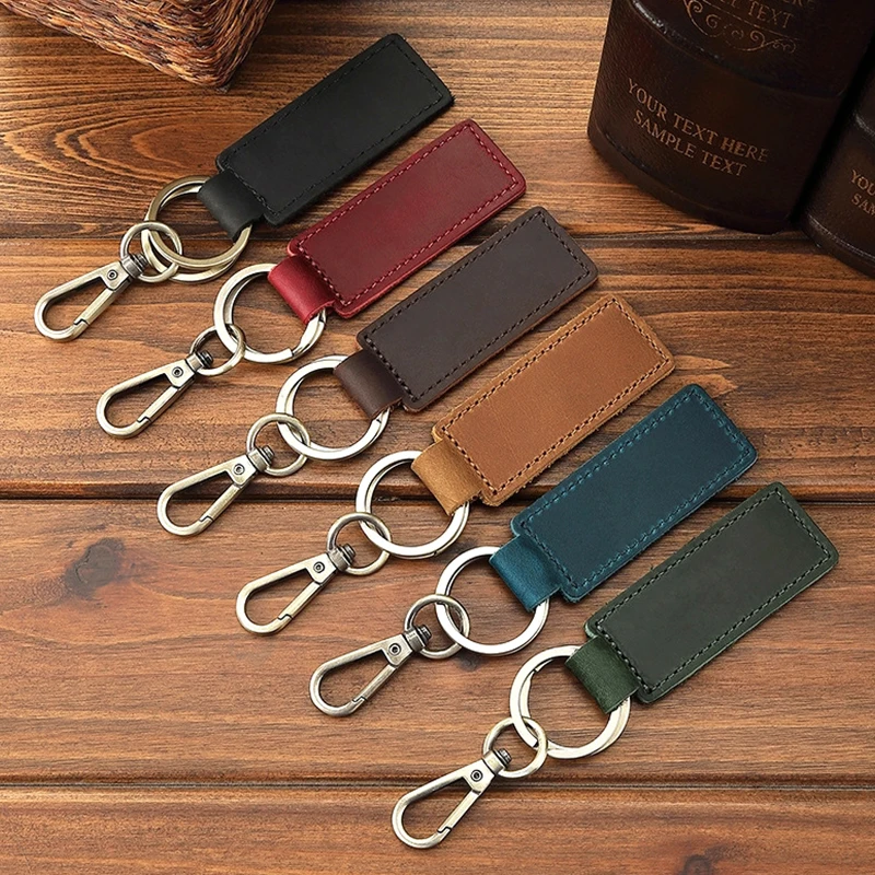 Originálny kožený retro cowhide keychain kovový homár spona prívesok móda personalizovaná anti-lost car keyring keyring