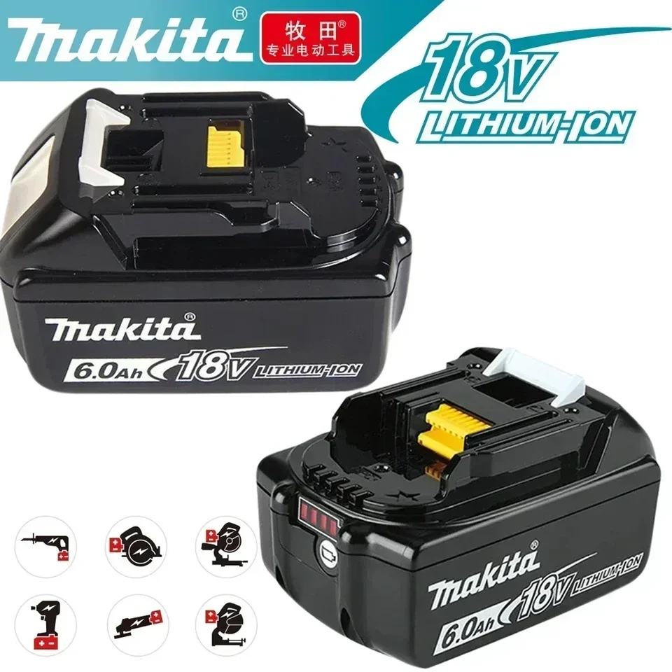 Originálny Makita 18V 6A Nabíjateľná lítium -iónová batéria s indikátorom batérie pre batériu Makita BL1830 BL1840 BL1850