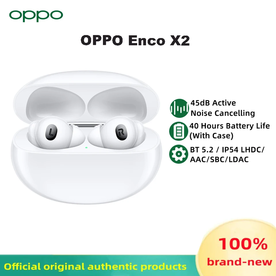 Originálny OPPO ENCO X2 TWS Wireless Serphone Bluetooth 5.2 Aktívny hluk, ktorý potvrdzuje bezdrôtové nabíjanie slúchadiel LHDC LHDC