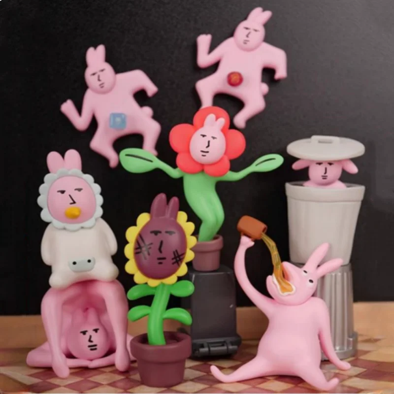 Originálny plzdot Pink Rabbit Abstrakt série Mini Blind Box Cartoon Anime Figures Funny Toy Birthday Desk Darček Darček