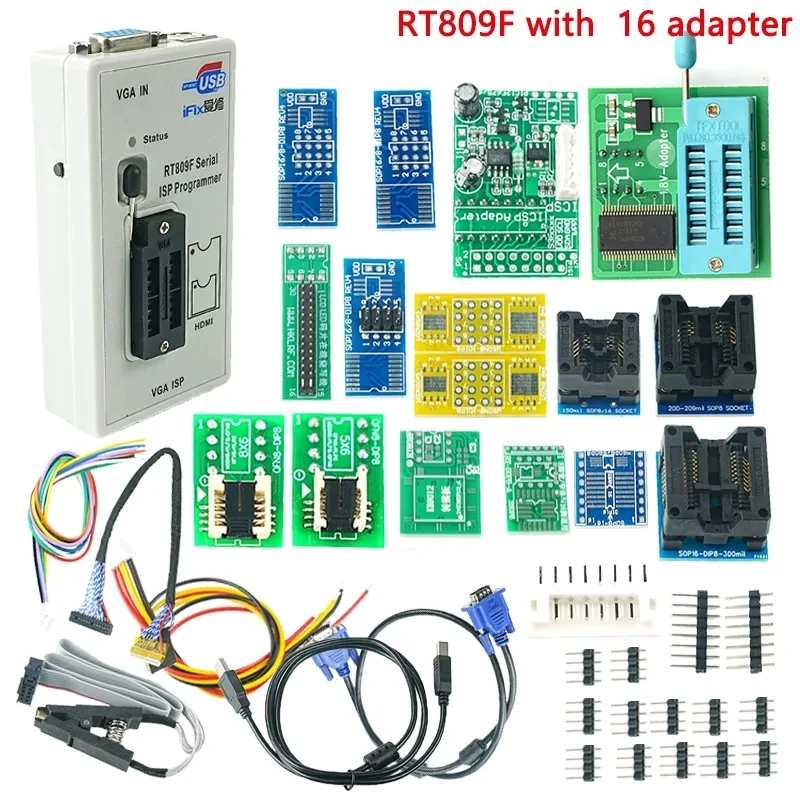 Originálny programátor RT809F Serial ISP so 16 adaptérmi +1,8V adaptér +testovací klip SOP8 +EDID Kábel +ICSP BIOS Universal Programátor
